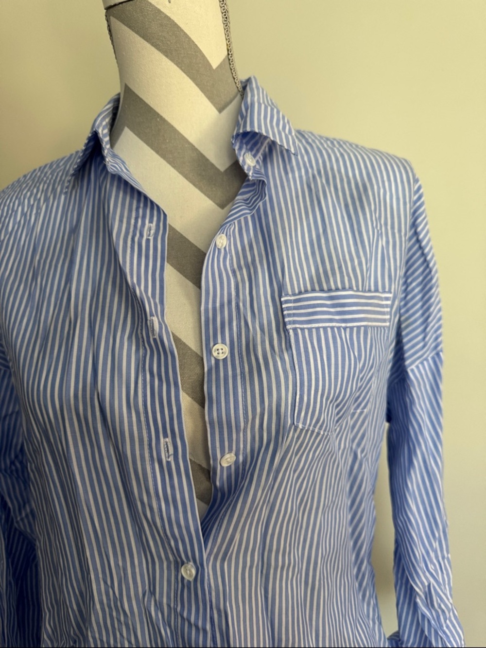 Striped Blue Longline Button-Up Sleep Shirt - Picture 2 of 4